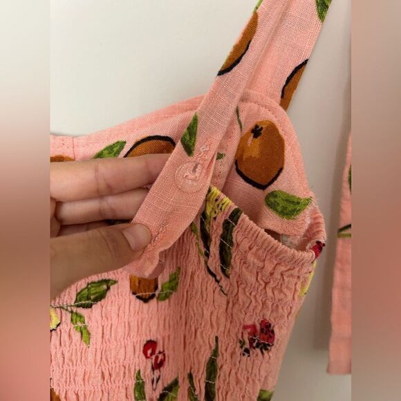 Lauren Conrad Linen Dress Fruits Print Corset Cups Midi Dress - Picture 13 of 16